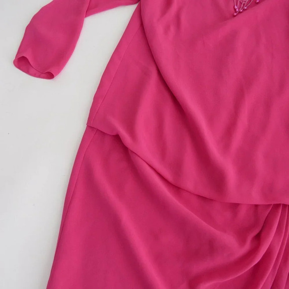 Vintage Ursula Fuchsia Pink Long Sleeve Midi Barbiecore Dress 14 - Picture 7 of 13